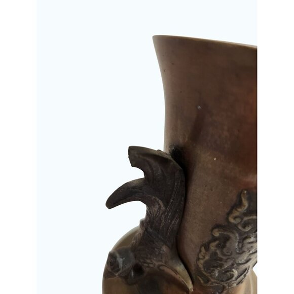 Antique Bronze Vase 19th Century Chinese Peacock Handled Altar Vases 9.5 Tall - Picture 12 of 12